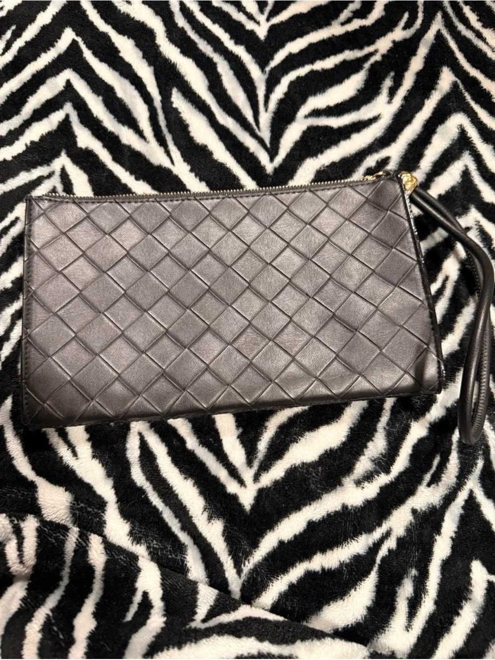 Victoria's Secret Black Woven Leather Wristlet Clutch